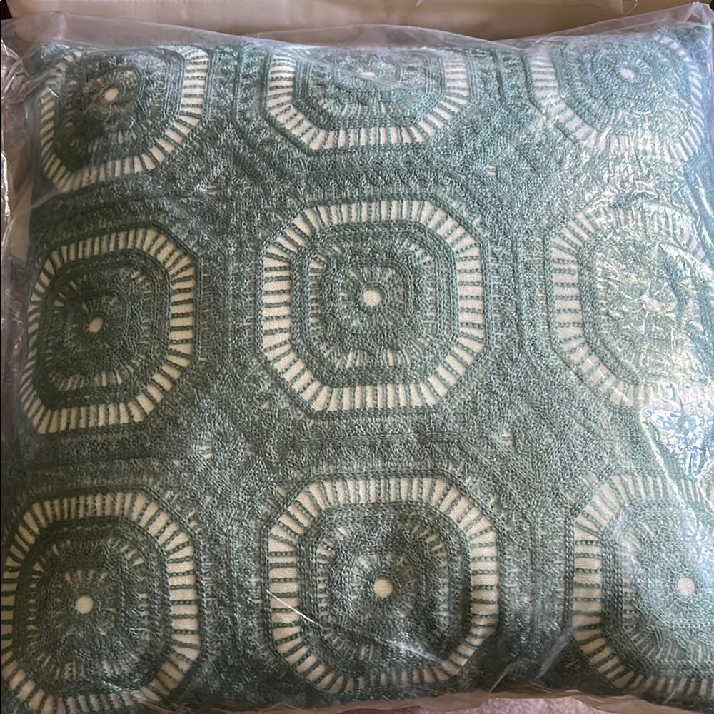Elegant Blue and White Embroidered Accent Pillow